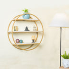 Modern Round Shaped Wall Mount Shelf Made of Iron and Wood (No. of Shelves - 3, Color - Gold & White)