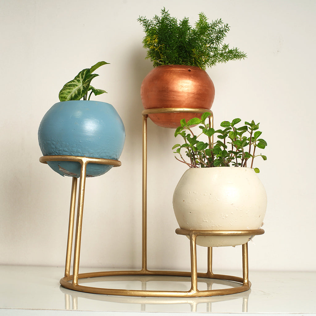 Tabletop 3 Tier Modern Style Planter Set, Indoor Outdoor Home Item for Garden Plants Flower, Balcony, Patio, Living Room, Garden, Bedroom Décor (Pack of 1)