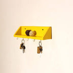 Unique Style Floating Wall Shelves, Decorative Wood Shelf for Living Room, Bedroom, Kitchen, Office, Easy to Assemble Modern Wooden Wall Mounted Shelves Key Holder (5 Hooks, Brown, Black, Red, White, Yellow)