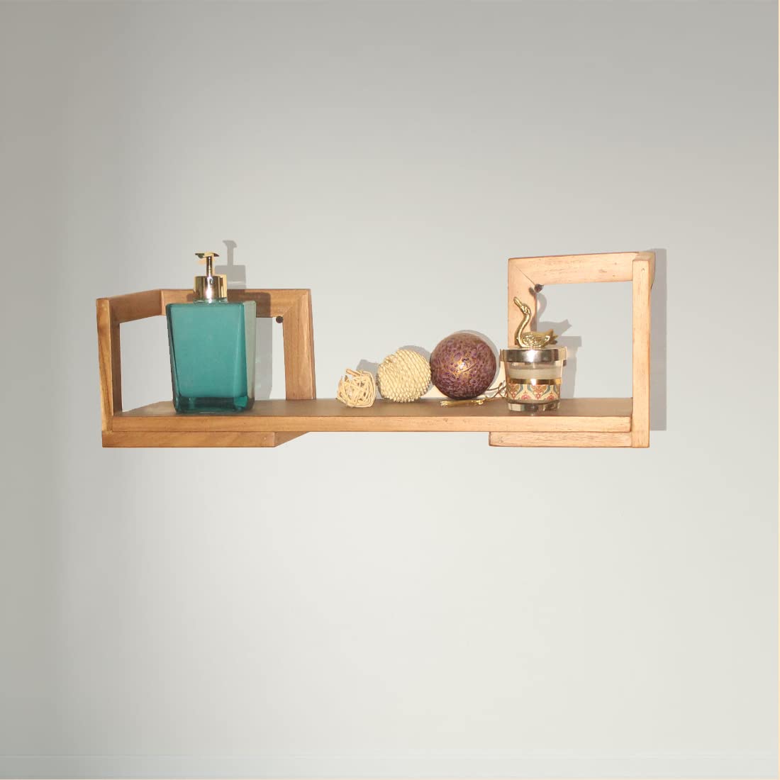 Mango Wood Make Eco-friendly Wall Mounted Bathroom Wooden Wall Shelf (Number of Shelves - 1, Brown)