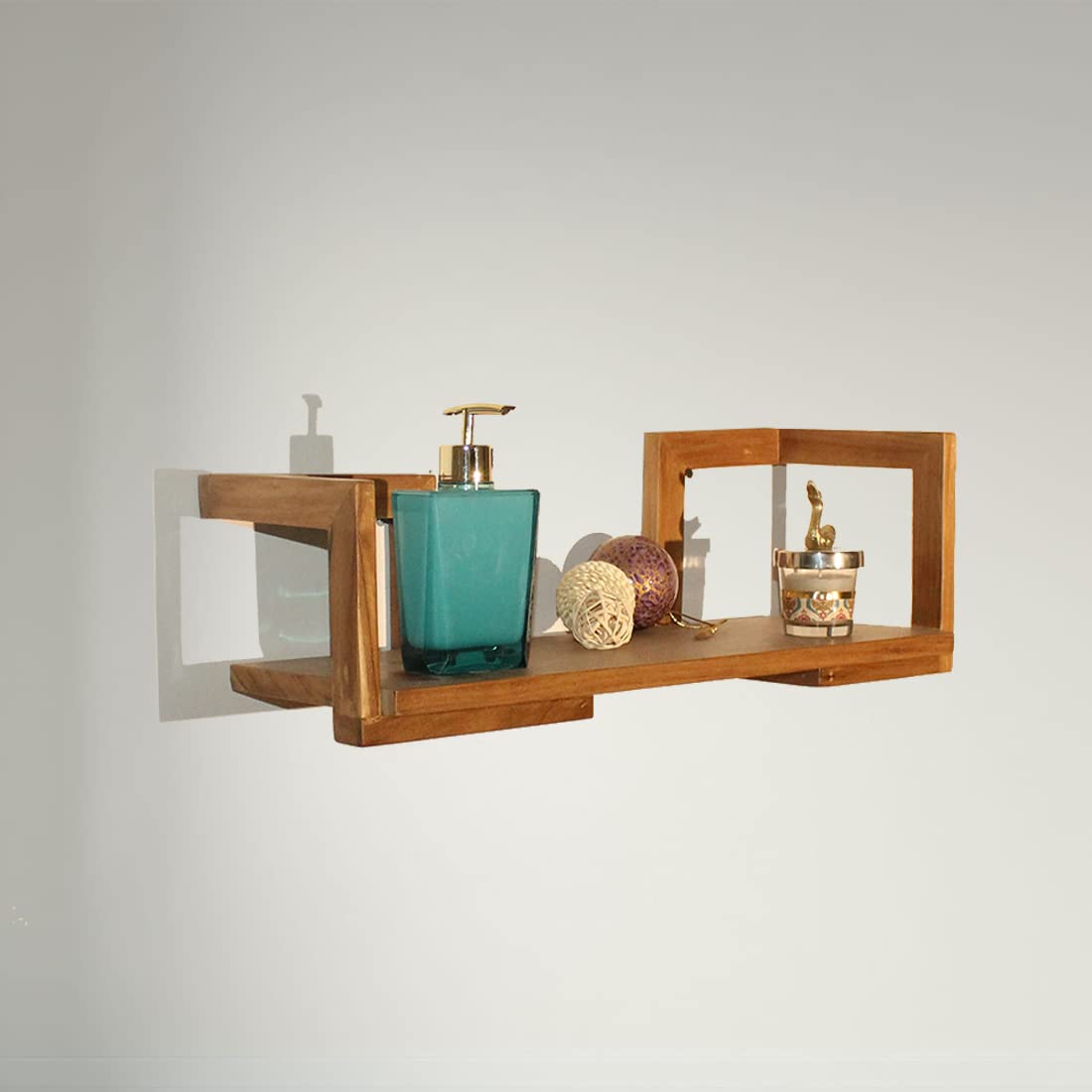 Mango Wood Make Eco-friendly Wall Mounted Bathroom Wooden Wall Shelf (Number of Shelves - 1, Brown)