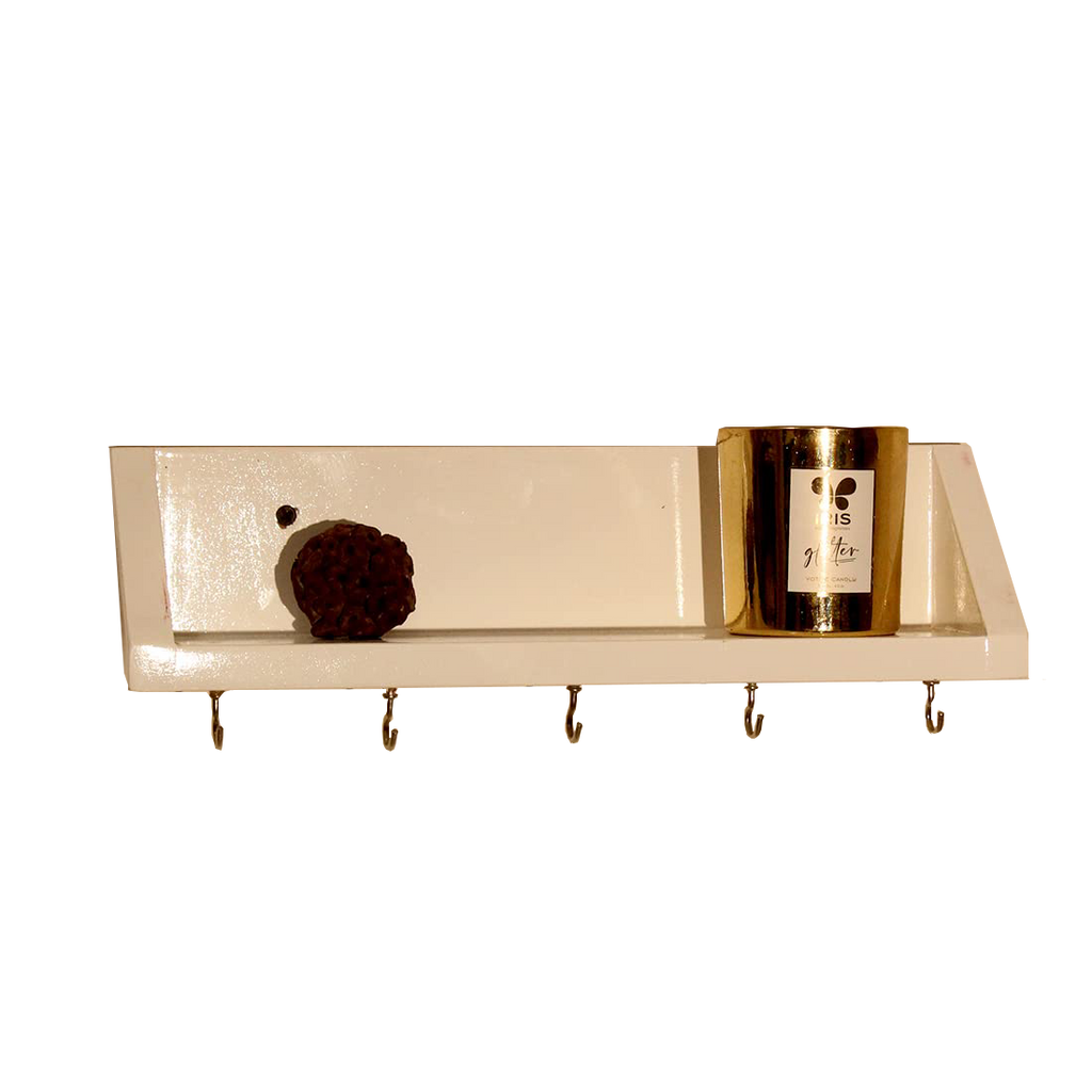 Unique Style Floating Wall Shelves, Decorative Wood Shelf for Living Room, Bedroom, Kitchen, Office, Easy to Assemble Modern Wooden Wall Mounted Shelves Key Holder (5 Hooks, Brown, Black, Red, White, Yellow)