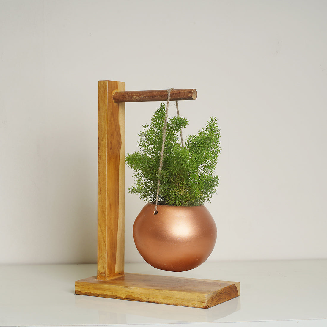 Modern Wooden Decorative Planter Stand Flower Pot Rack Shelf with Hanging Pot for Outdoor Indoor Home Office Garden Balcony Porch Patio Terrace Corner Display