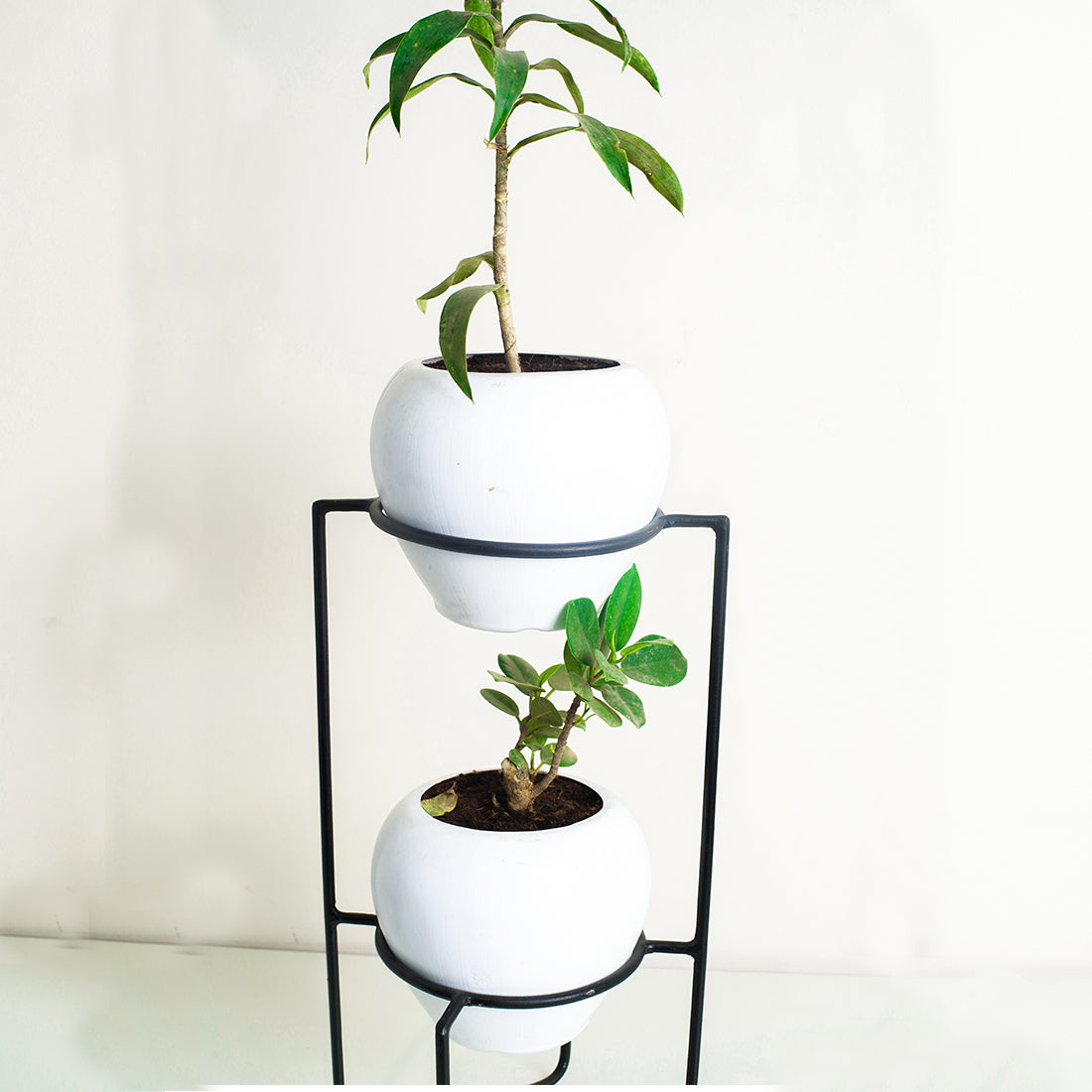 Table Top Metal Stand with Planter for Flowers & Indoor Plants | Small Metal Pots for Livingroom, Balcony & Home Decoration