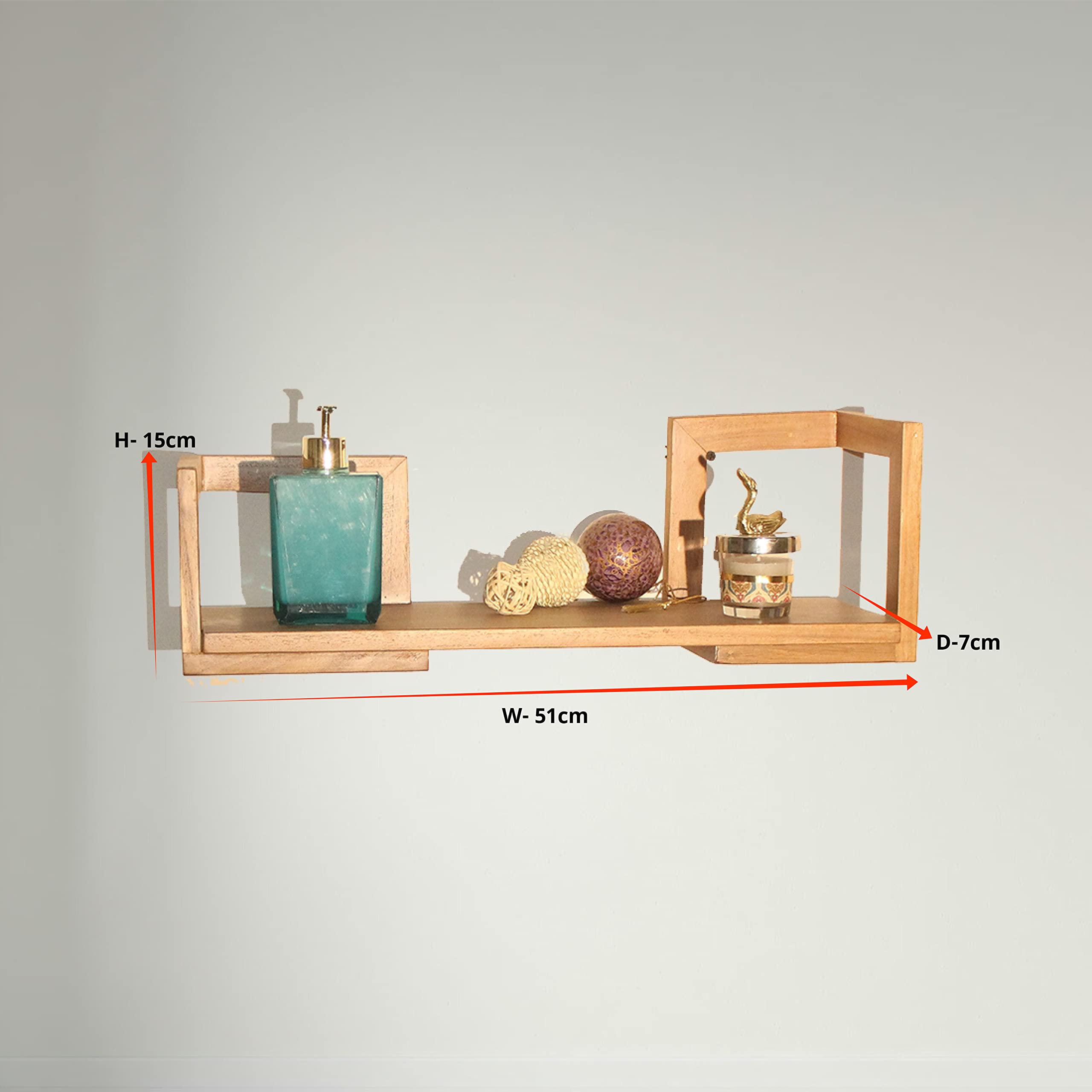 Mango Wood Make Eco-friendly Wall Mounted Bathroom Wooden Wall Shelf (Number of Shelves - 1, Brown)