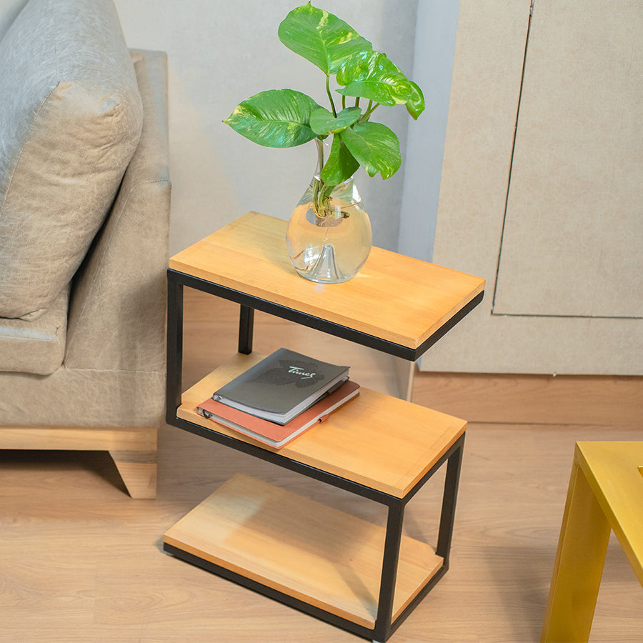 Wooden & Iron S Shape Bedside Tables