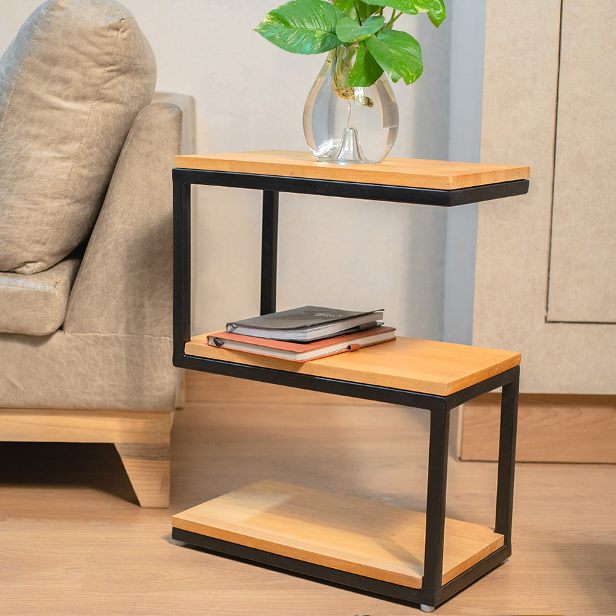 Wooden & Iron S Shape Bedside Tables